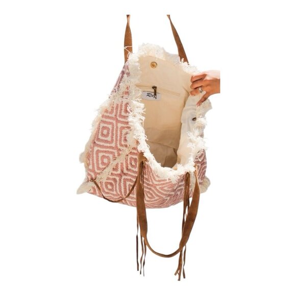 Anthropologie RAJ Mauve Tote Bag Boho Hippie Leather Fringe - Picture 4 of 7